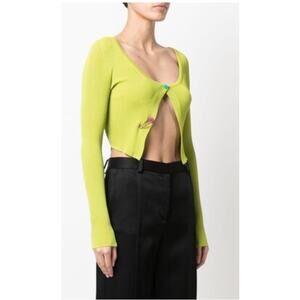 Versace Cashmere Green Cropped Safety Pin Cardigan